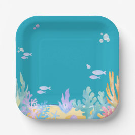Niedliches Blaues Unterseepapier Teller