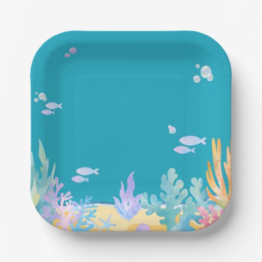 Niedliches Blaues Unterseepapier Teller (Vorderseite)