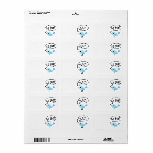 Niedliches blaues Vogel Sprichwort Oh Boy Blindend Adressaufkleber (Vorne)