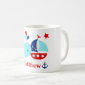 Niedliches blaues Wal- und Ankermuster Kaffeetasse (VorderseiteRechts)