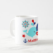 Niedliches blaues Wal- und Ankermuster Kaffeetasse (Vorderseite Links)