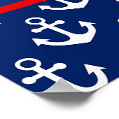 Niedliches blaues Wal- und Ankermuster Poster (Ecke)