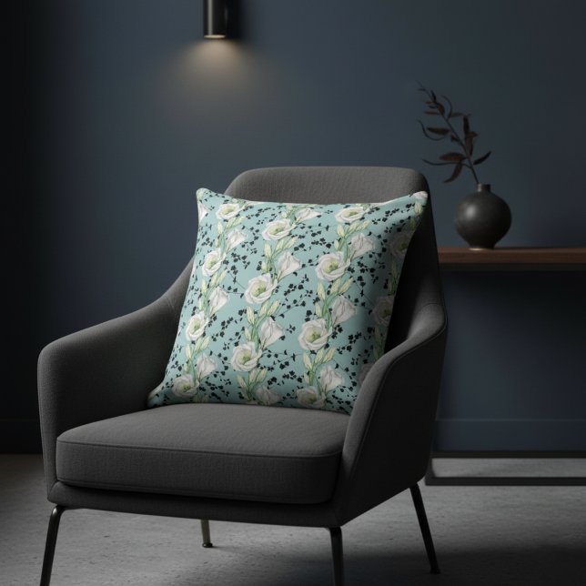 Niedliches blaues weißes Schwarzes und weißes Blum Kissen (Von Creator hochgeladen)