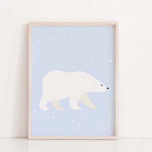 Niedliches blaues Winter-Polarbär Kinderzimmer Wan Poster