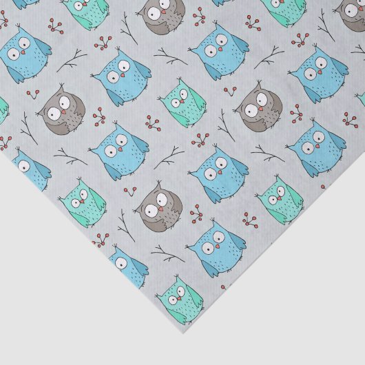 Niedliches Blaugraues Owl-Muster Seidenpapier (Ausschnitt)