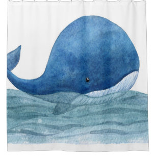 Niedliches Blauwal-Aquarellbild Duschvorhang