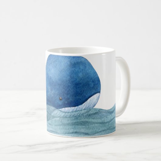 Niedliches Blauwal-Aquarellbild Kaffeetasse (VorderseiteRechts)