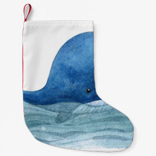 Niedliches Blauwal-Aquarellbild Kleiner Weihnachtsstrumpf