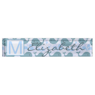 Niedliches Blauwal-Muster-Monogramm Namensplakette