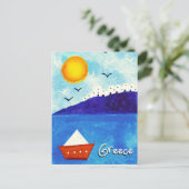 NIEDLICHES BLAUWEISS, ROTES WASSERFARBENBOOT POSTKARTE (Stehend Vorderseite)