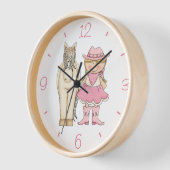 Niedliches Blond Cowgirl und Cream Horse Uhr (Winkel)