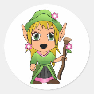 Niedliches blondes Elf-Mädchen im Grün Runder Aufkleber