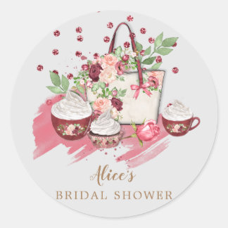 niedliches blorales Cupcake Brautparty rosa Monogr Runder Aufkleber