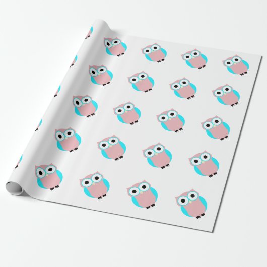 Niedliches Blue and Pink Owls Baby Showpapier Geschenkpapier (Ungerollt)
