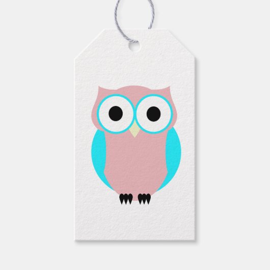 Niedliches Blue and Pink Owls Babydusche Markierun Geschenkanhänger (Vorderseite)