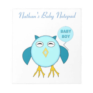 Niedliches Blue Baby Boy Owl Anpassbare Notepad Notizblock