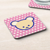 Niedliches Blue Beige Pink Teddy Bär Cartoon Art Getränkeuntersetzer (Linke Seite)