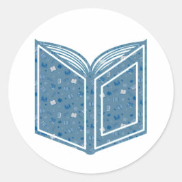 Niedliches Blue Book and Reading Pattern auf offen Runder Aufkleber