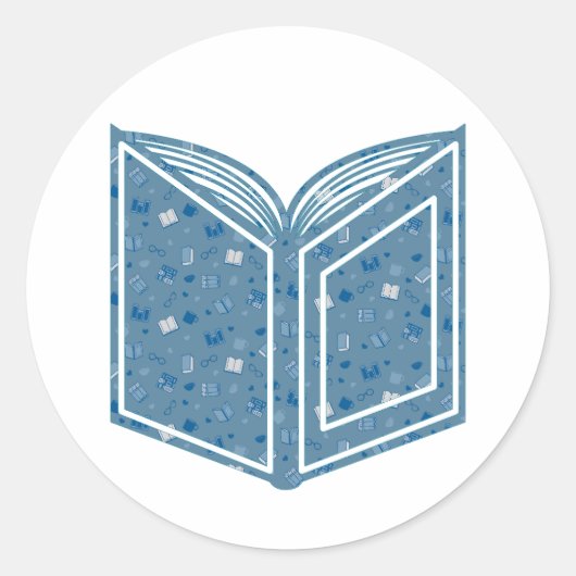 Niedliches Blue Book and Reading Pattern auf offen Runder Aufkleber (Vorderseite)