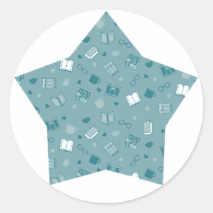 Niedliches Blue Book and Reading Pattern auf Star Runder Aufkleber