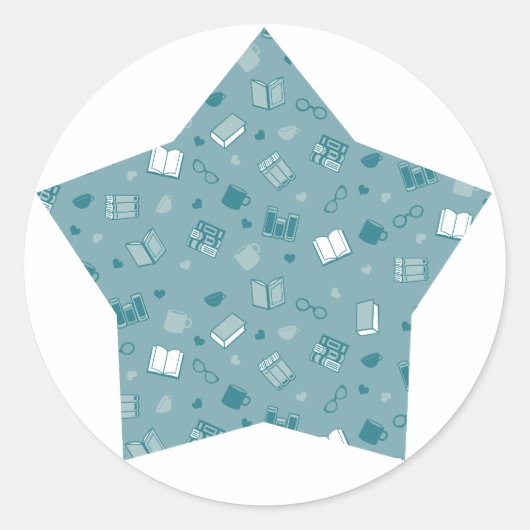 Niedliches Blue Book and Reading Pattern auf Star Runder Aufkleber (Vorderseite)