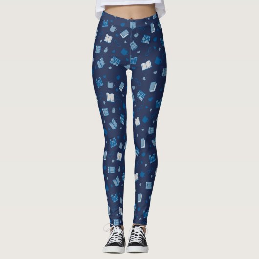 Niedliches Blue Book and Reading Pattern Leggings (Vorderseite)
