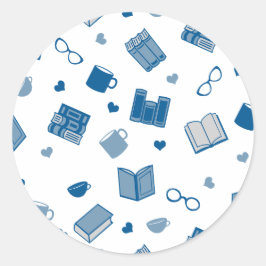 Niedliches Blue Book and Reading Pattern Runder Aufkleber