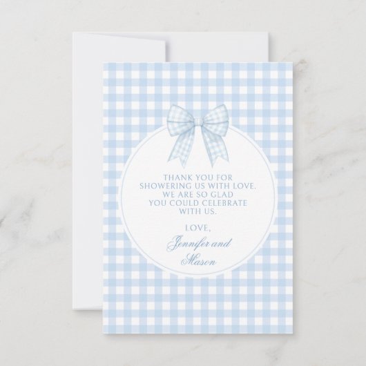 Niedliches Blue Bow Baby Dusche Foto Dankeschön Ka Dankeskarte (Rückseite)