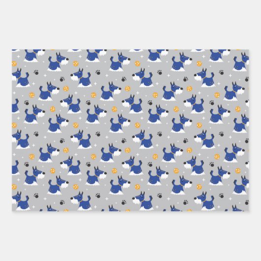 Niedliches Blue Dog Paws Wrapping Paper Set 3 Geschenkpapier Set (Vorderseite)