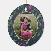 Niedliches Blue Floral Weihnachten Foto Keramik Ornament (Links)