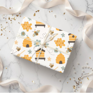 Niedliches Blue & Gold Bee Wrapping Paper Geschenkpapier