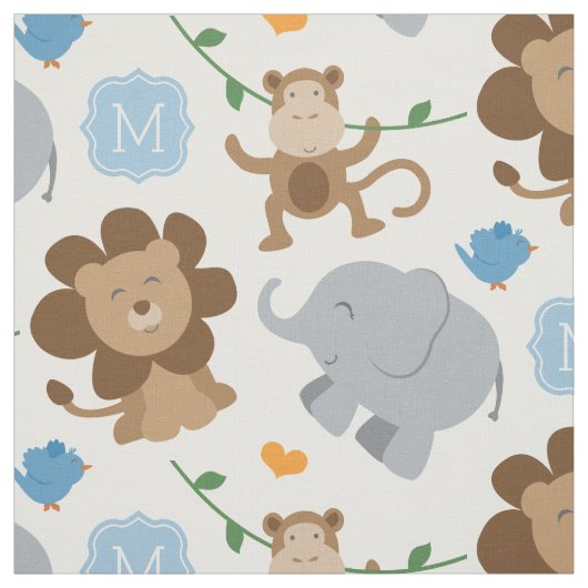 Niedliches Blue Jungle Animals Baby Boys Custom Mo Stoff (Muster)