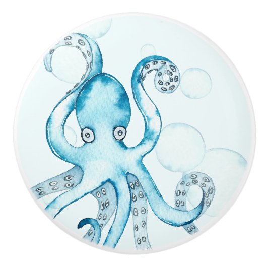 Niedliches Blue Octopus Sea Life Baby Boy Kinderzi Keramikknauf (Vorderseite)