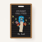 Niedliches Blue Owl Teacher Vertical Hall Pass Abz Ausweis (Vorderseite)
