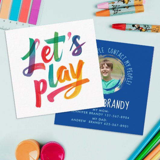 Niedliches Blue Play Date Friends Kid Boy Foto Quadratische Visitenkarte