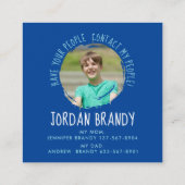 Niedliches Blue Play Date Friends Kid Boy Foto Quadratische Visitenkarte (Rückseite)