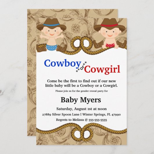 Niedliches Blue-Red-Country-Gender-Revue Einladung (Vorne/Hinten)