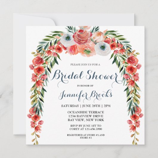 Niedliches Blue Retro Garden Brautparty Einladung (Vorderseite)