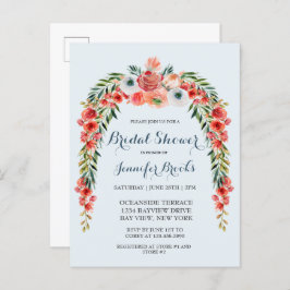 Niedliches Blue Retro Garden Floral Brautparty Inv Einladungspostkarte