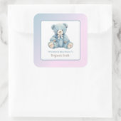 Niedliches Blue Teddy Bear Name Buchzeichen Quadratischer Aufkleber (Tasche)