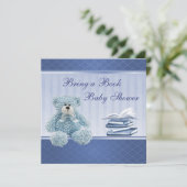 Niedliches Blue Teddy Elegant Bringen Sie eine Bab Einladung (Stehend Vorderseite)