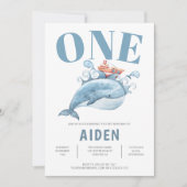 Niedliches Blue Whale Kindergeburtstag Party Einladung (Vorderseite)