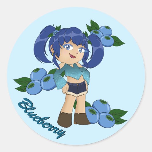 Niedliches Blueberry-Thema Chibi mit Blueberries Runder Aufkleber (Vorderseite)