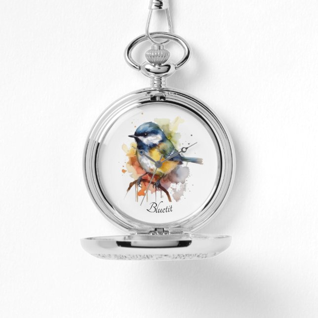 Niedliches Bluetit auf Zweig, Brauch Armbanduhr (Vorderseite)