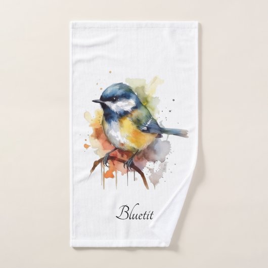 Niedliches Bluetit auf Zweig, Brauch Badhandtuch Set (Handtuch)