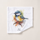 Niedliches Bluetit auf Zweig, Brauch Badhandtuch Set (Waschlappen)
