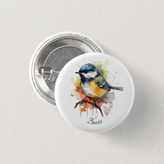 Niedliches Bluetit auf Zweig, Brauch Button (Vorne & Hinten)