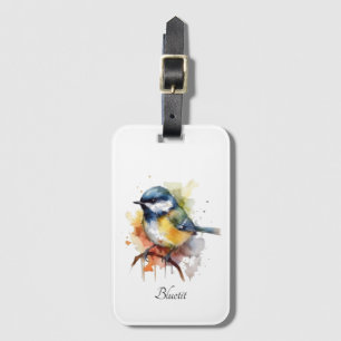 Niedliches Bluetit auf Zweig, Brauch Gepäckanhänger
