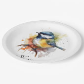 Niedliches Bluetit auf Zweig, Brauch Pappteller (Schrägansicht)