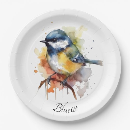 Niedliches Bluetit auf Zweig, Brauch Pappteller (Vorderseite)